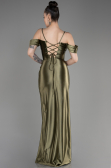 Olive Drab Slit Long Satin Evening Dress ABU3840