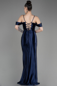 Navy Blue Slit Long Satin Evening Dress ABU3840