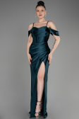 Emerald Green Slit Long Satin Evening Dress ABU3840