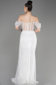 White Off-Shoulder Slit Long Scaly Evening Dress ABU3847