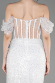White Off-Shoulder Slit Long Scaly Evening Dress ABU3847