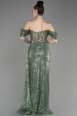 Olive Drab Off-Shoulder Slit Long Scaly Evening Dress ABU3847