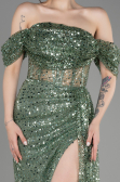 Olive Drab Off-Shoulder Slit Long Scaly Evening Dress ABU3847