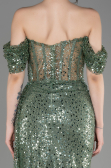Olive Drab Off-Shoulder Slit Long Scaly Evening Dress ABU3847