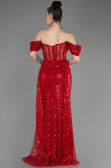 Red Off-Shoulder Slit Long Scaly Evening Dress ABU3847