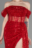 Red Off-Shoulder Slit Long Scaly Evening Dress ABU3847