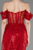 Red Off-Shoulder Slit Long Scaly Evening Dress ABU3847