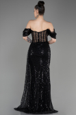 Black Off-Shoulder Slit Long Scaly Evening Dress ABU3847