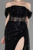 Black Off-Shoulder Slit Long Scaly Evening Dress ABU3847