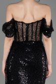 Black Off-Shoulder Slit Long Scaly Evening Dress ABU3847