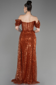 Light Brown Off-Shoulder Slit Long Scaly Evening Dress ABU3847