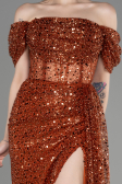 Light Brown Off-Shoulder Slit Long Scaly Evening Dress ABU3847