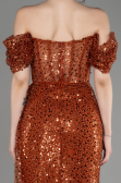 Light Brown Off-Shoulder Slit Long Scaly Evening Dress ABU3847