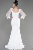 White Scaly Long Sleeve Slit Evening Dress ABU3852