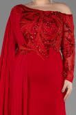 Red Long Dantelle Plus Size Evening Dress ABU3512