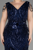 Navy Blue Long Scaly Plus Size Evening Dress ABU3845