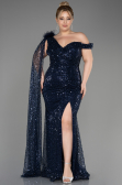Navy Blue Slit Scaly Long Evening Dress ABU3857
