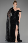 Black Slit Scaly Long Evening Dress ABU3857