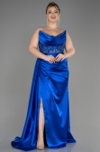 Long Sax Blue Satin Plus Size Prom Dress ABU3855