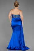 Long Sax Blue Satin Plus Size Prom Dress ABU3855