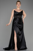 Long Black Satin Plus Size Prom Dress ABU3855