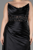 Long Black Satin Plus Size Prom Dress ABU3855