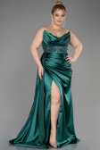 Long Emerald Green Satin Plus Size Prom Dress ABU3855