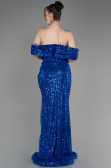 Sax Blue Slit Scaly Long Evening Gown ABU3864