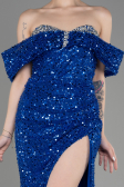 Sax Blue Slit Scaly Long Evening Gown ABU3864
