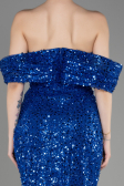 Sax Blue Slit Scaly Long Evening Gown ABU3864