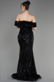 Black Slit Scaly Long Evening Gown ABU3864