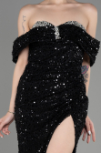 Black Slit Scaly Long Evening Gown ABU3864