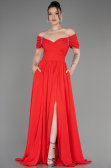 Coral Long Chiffon Evening Dress ABU3827