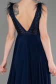Navy Blue Sleeveless Long Chiffon Evening Dress ABU3856