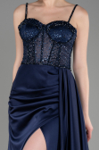 Long Navy Blue Satin Evening Dress ABU3875