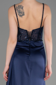 Long Navy Blue Satin Evening Dress ABU3875