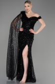 Black Slit Scaly Long Evening Dress ABU3857