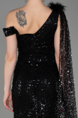 Black Slit Scaly Long Evening Dress ABU3857