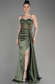 Olive Drab Long Satin Evening Dress ABU3875