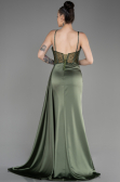 Olive Drab Long Satin Evening Dress ABU3875