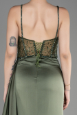 Olive Drab Long Satin Evening Dress ABU3875