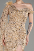 Gold Slit Scaly Long Evening Dress ABU3857