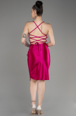 Fuchsia Backless Short Satin Cocktail Dress ABK2078