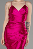 Fuchsia Backless Short Satin Cocktail Dress ABK2078