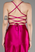 Fuchsia Backless Short Satin Cocktail Dress ABK2078