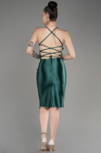 Emerald Green Backless Short Satin Cocktail Dress ABK2078