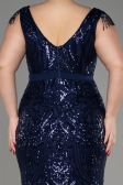 Long Navy Blue Plus Size Engagement Dress ABU3876