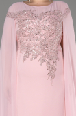 Powder Color Long Chiffon Sleeve Plus Size Evening Dress ABU3913