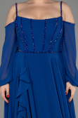 Sax Blue Long Chiffon Slit Evening Dress ABU3914