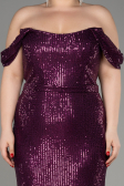 Plum Shoulder Low Cut Long Sequin Plus Size Evening Dress ABU3919